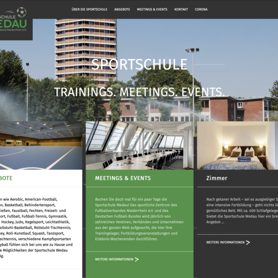 Webseite der Sportschule Wedau